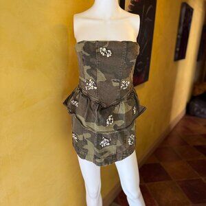NWT! AllSaints Camo Crystal Embellished Mini Dress Size: US 4